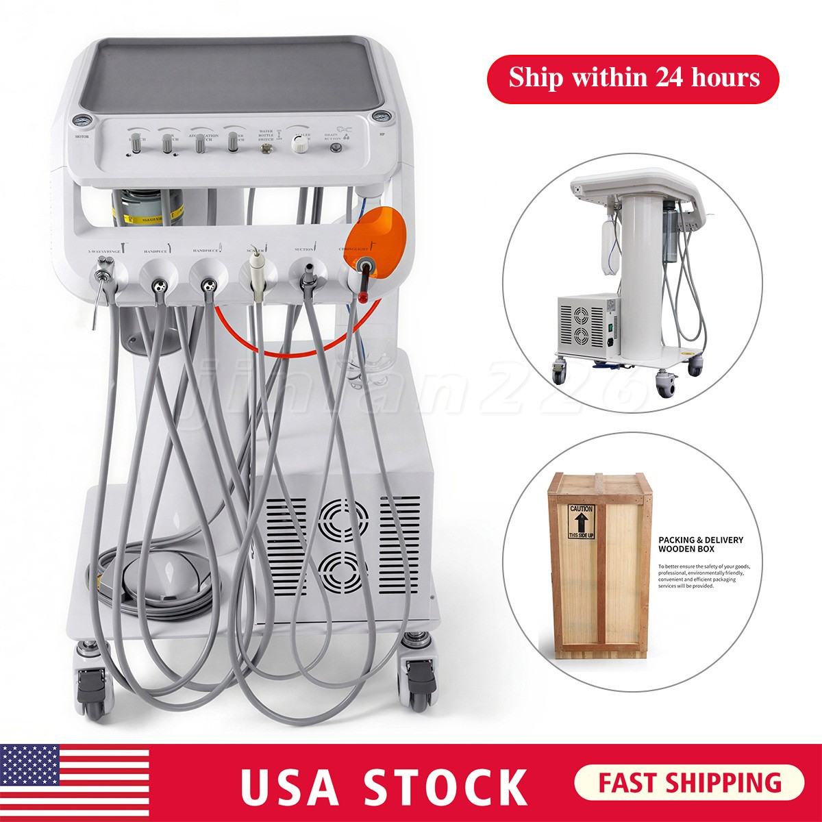 Dental mobile Delivery Unit Treatment Cart with Compressor scaler Curing Light