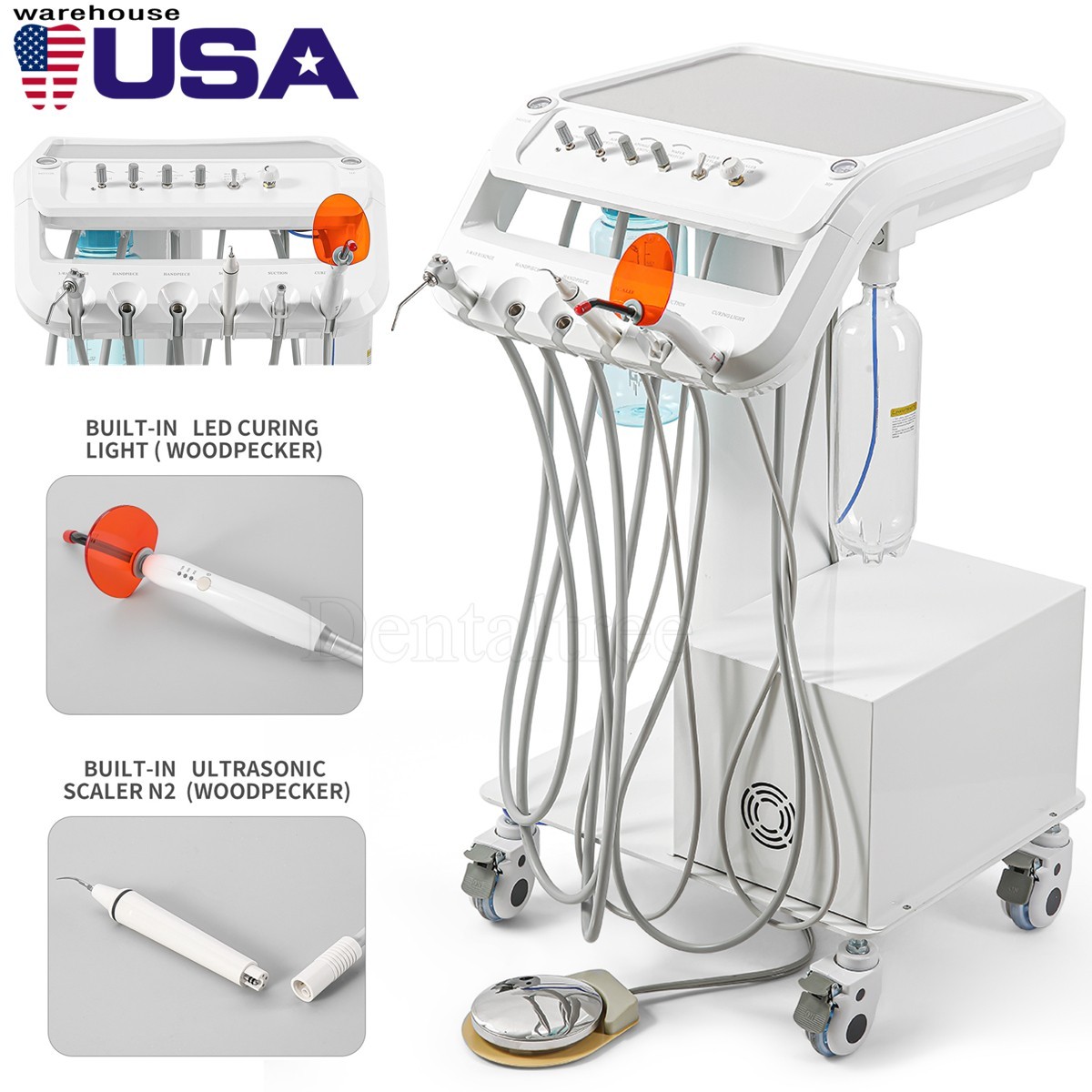 Portable Mobile Dental Delivery Unit Cart System &Air Compressor Syringe Suction
