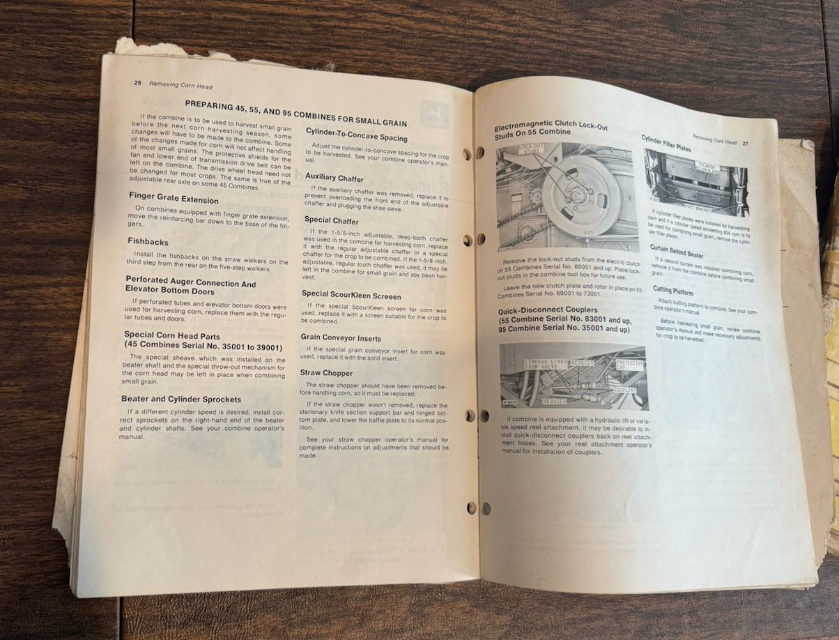 Three (3) John Deere Combine & Heads Operator Manuals from the 1960 & 1970’s