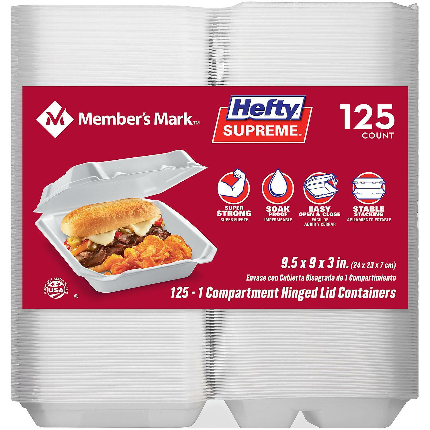 HEFTY SUPREME 1-COMPARTMENT RESTAURANT FOAM CARRY OUT TRAY FOR FOOD, 9.5 x 9 X 3