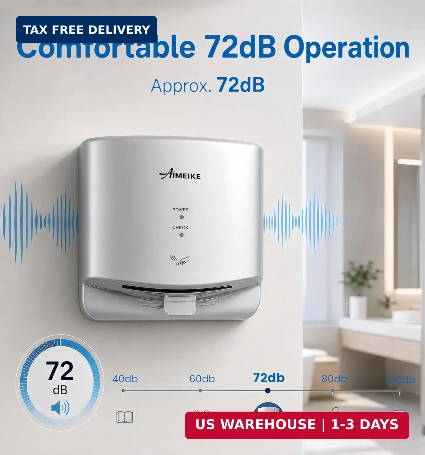 Automatic Commercial Hand Dryer, 110V 1300W High Speed Wall Mounted Hand Dryer f
