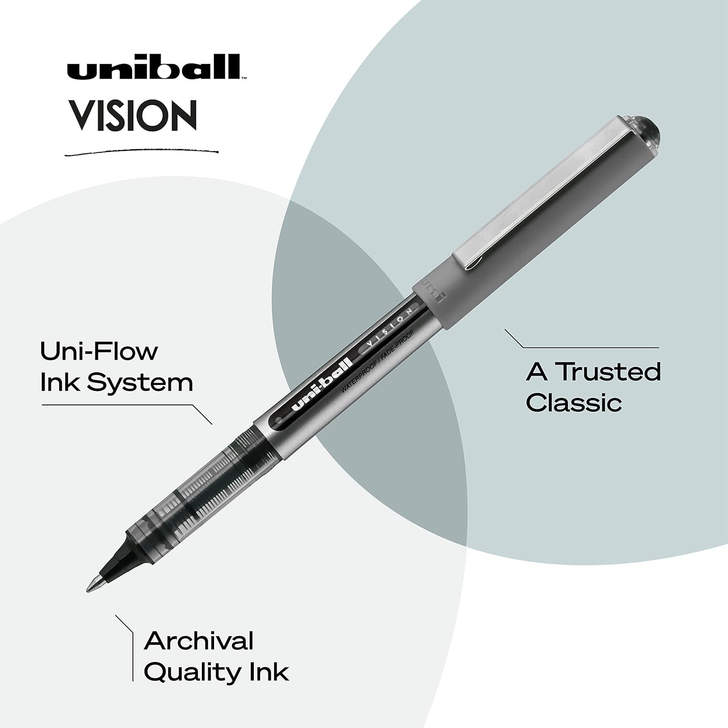 Uniball Vision Rollerball Pens with 0.7mm Fine Point, Black, 4 Count