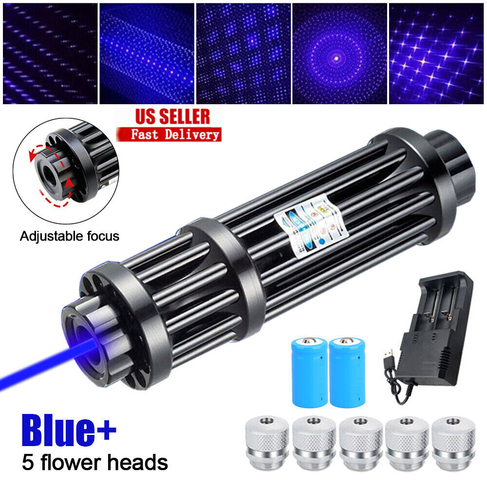 10Watt Adjustable High Powerful Blue Light Pointer Visible Dot Torch Laser