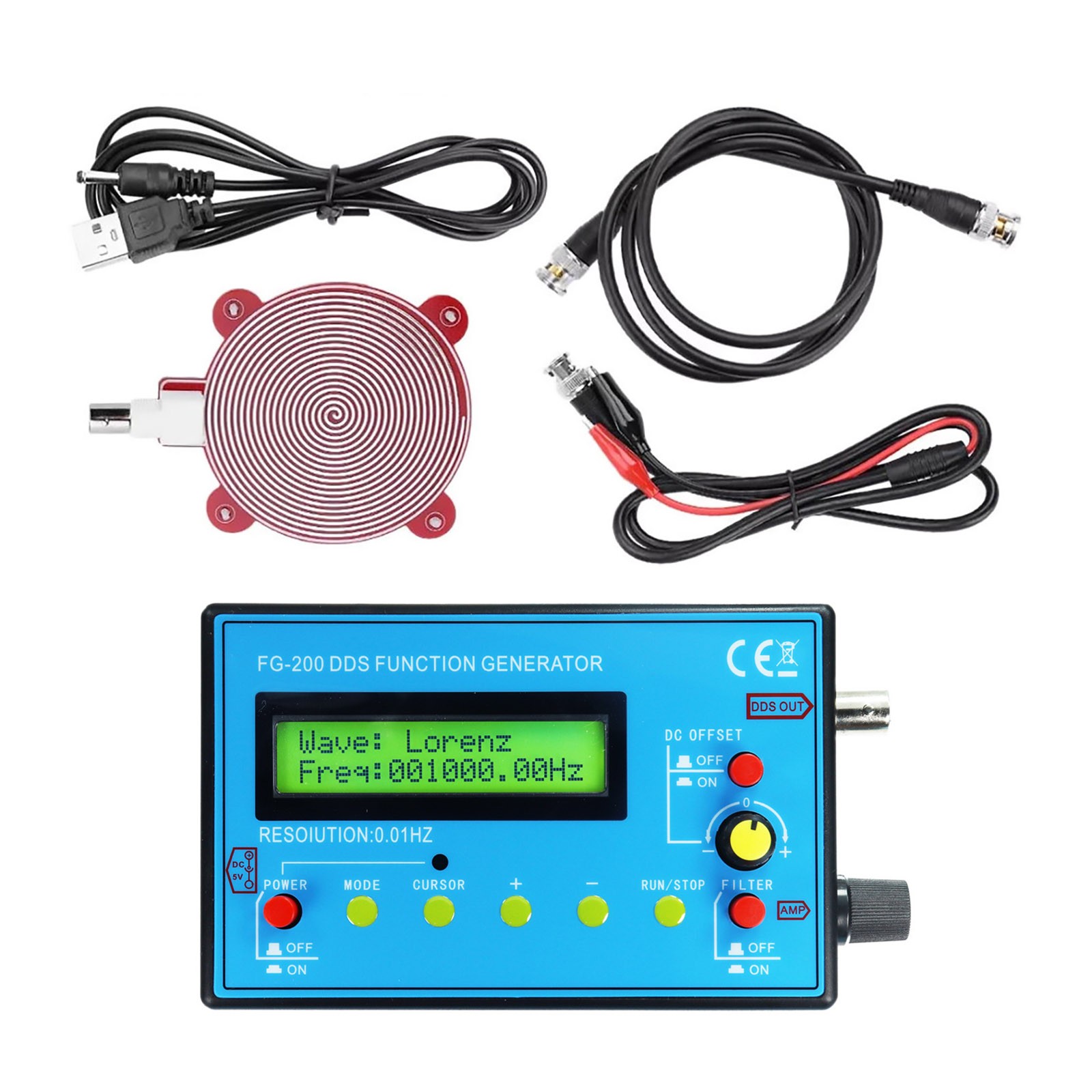 DDS Signal Generator 0.01Hz-500kHz 15 Waveforms with BNC Cable for Oscilloscope