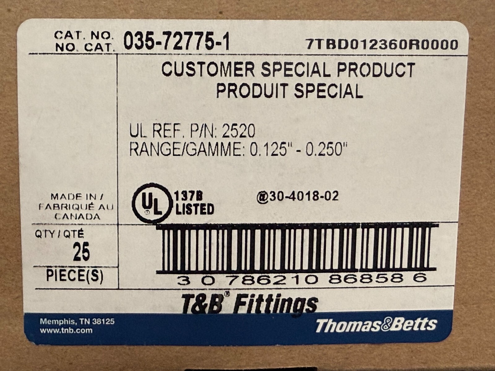 25 Thomas & Betts 1/2″ Straight Liquidtight Cord Connectors 0.125-0.250