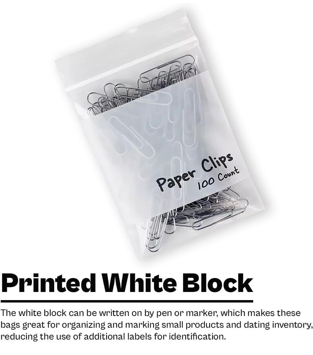 1000/PCS White Block 2″x2″ Clear Reclosable Seal Bag Plastic Zip Lock Bags 2Mil
