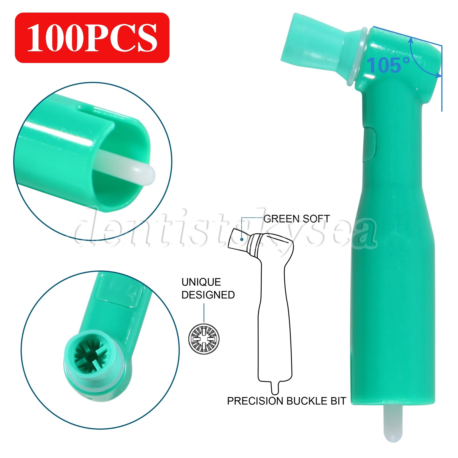 100pcs Dental Prophy Brush Cup Disposable 105° Angle Polish Brushes Green