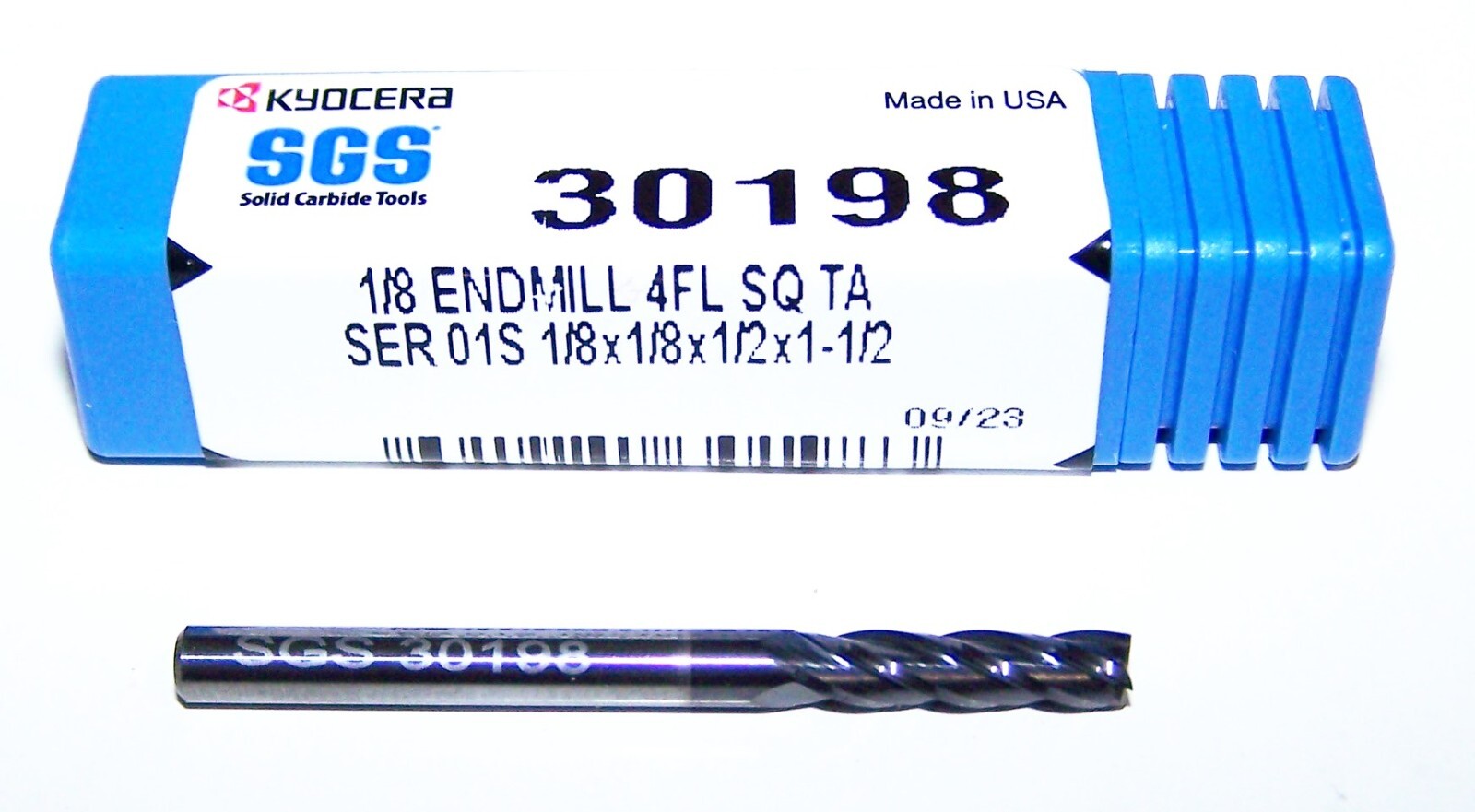 1/8″ (.1250″) CARBIDE END MILL – 4 FLUTE SQUARE TiAlN KYOCERA SGS 30198