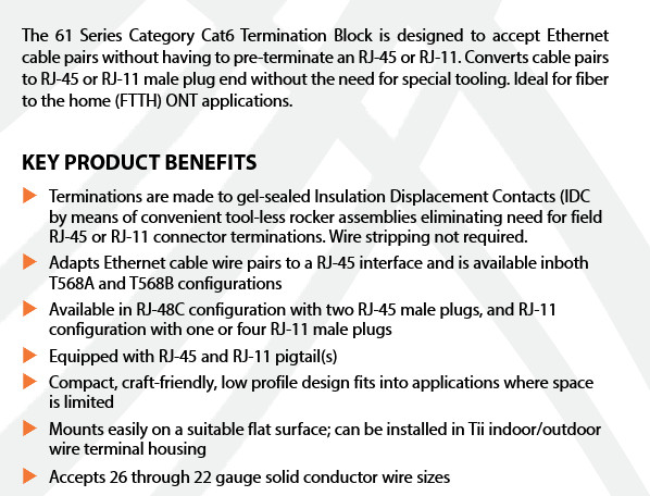 QTY (3) 61-1-11-RJ TII NETWORK TECHNOLOGIES CAT5 SEALED CONNECTOR BLOCKS