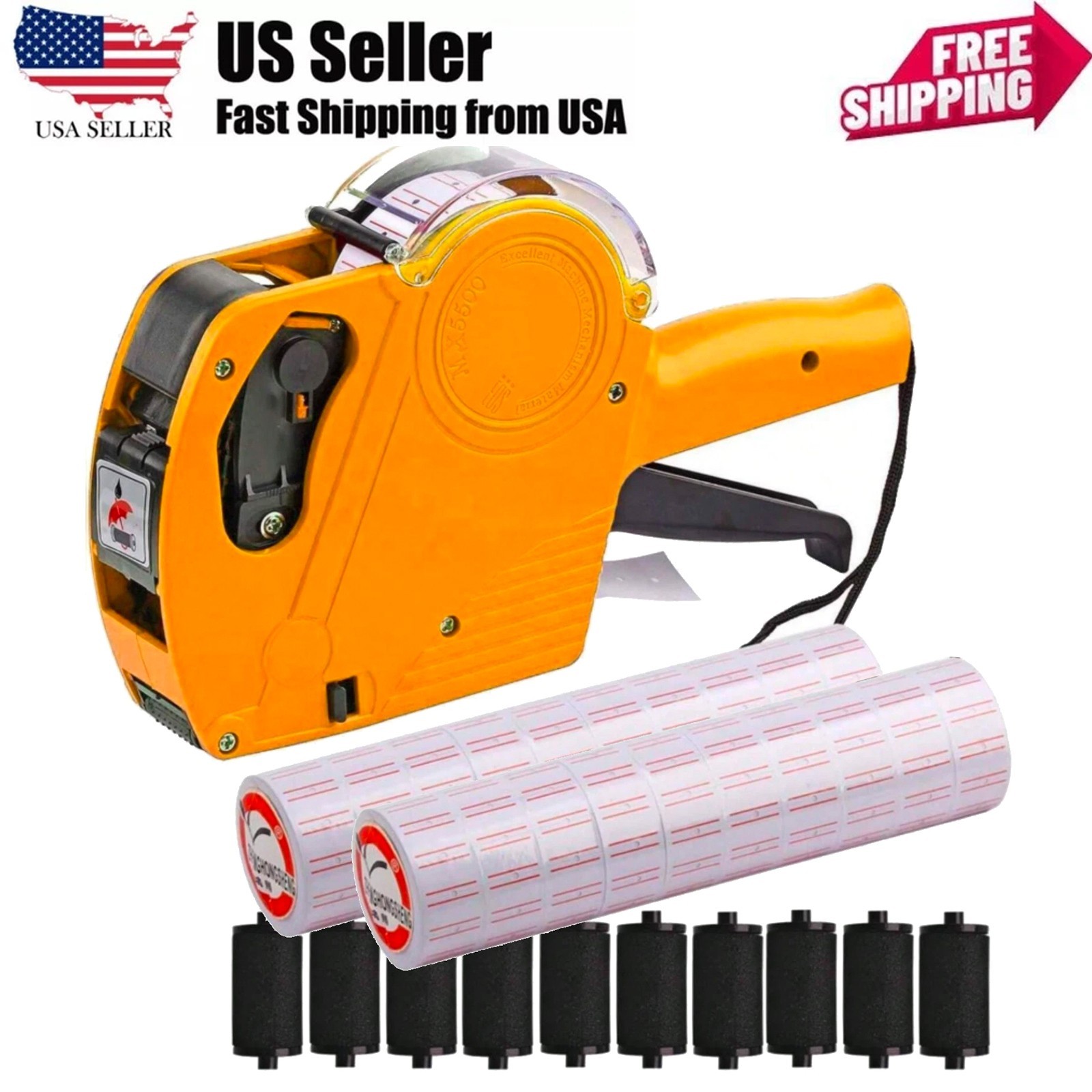 8 Digits Price tag Gun with 15000 Sticker Labels and 10 Ink Refill Marker Yellow