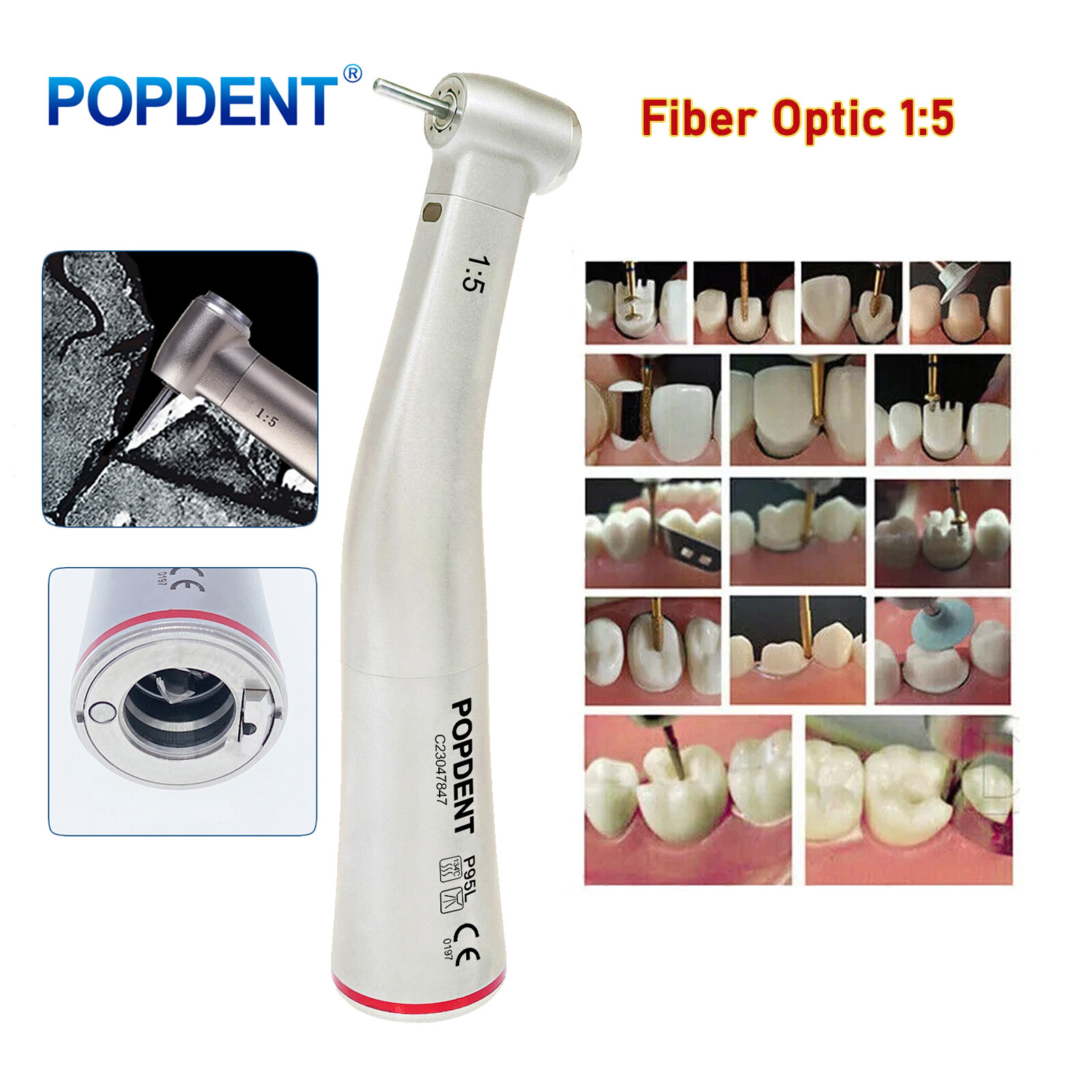 NSK Style Dental 1:1 /1:5 increasing/20:1 Fiber Optic LED Contra Angle Handpiece