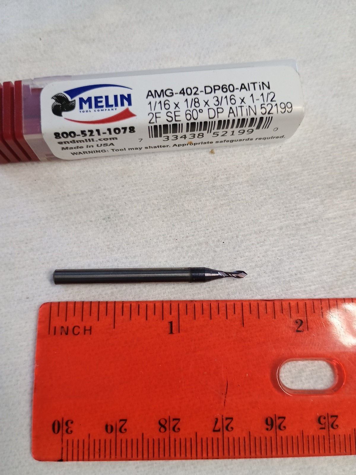 Carbide 1/16″ dia. x 60 deg Drill PointEnd Mill (drill/mill) 2 Flute AITiN USA