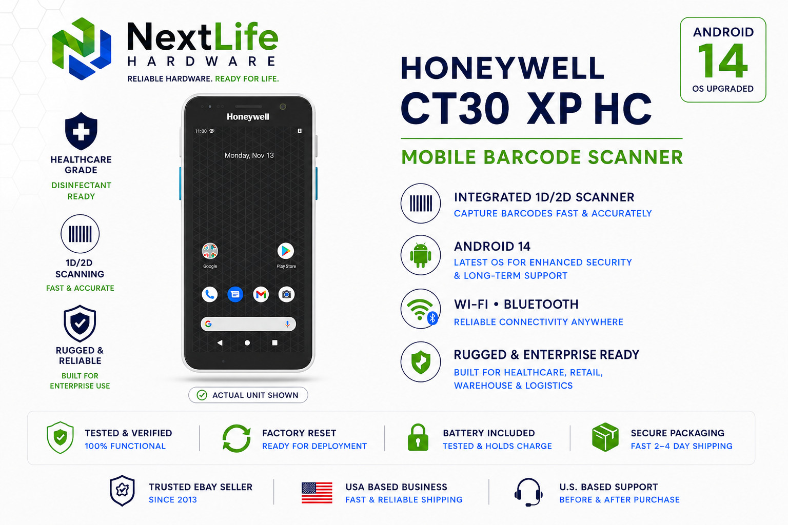 Honeywell CT30 XP HC Mobile Computer Barcode Scanner Android 14 6GB 64GB WiFi