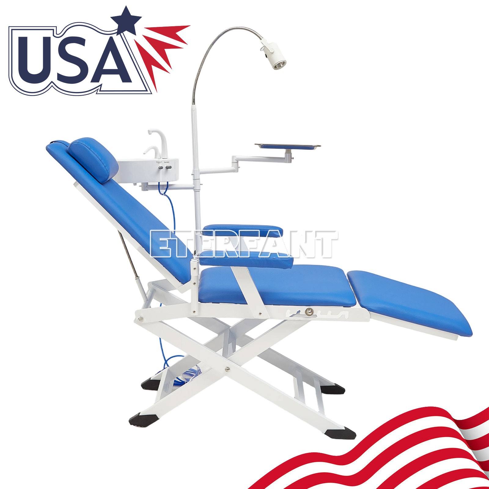 Blue Portable Dental Chair Mobile Exam Folding Silla + LED Light Lamp+Tray HOT