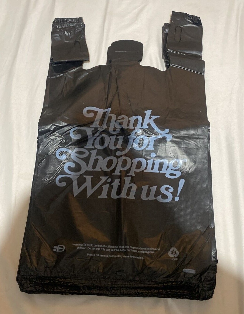 Bags 13″x 10″x23″ Heavy Duty .83 Mil BLACK Thank You T-Shirt Plastic Shopping B