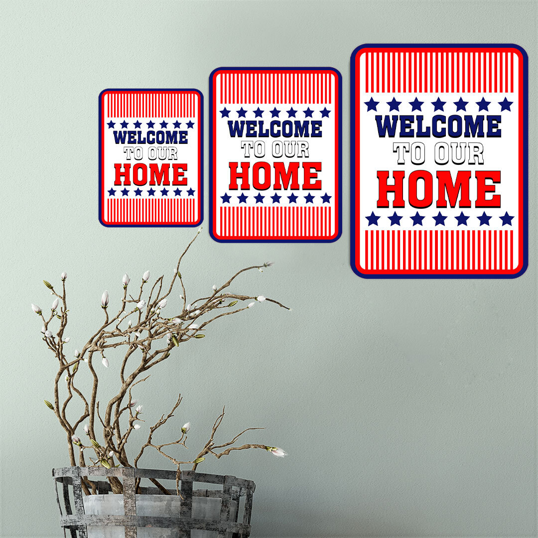 Portrait Round Plus Stars, Stripes, and Proud: Welcome to Our Home Sign