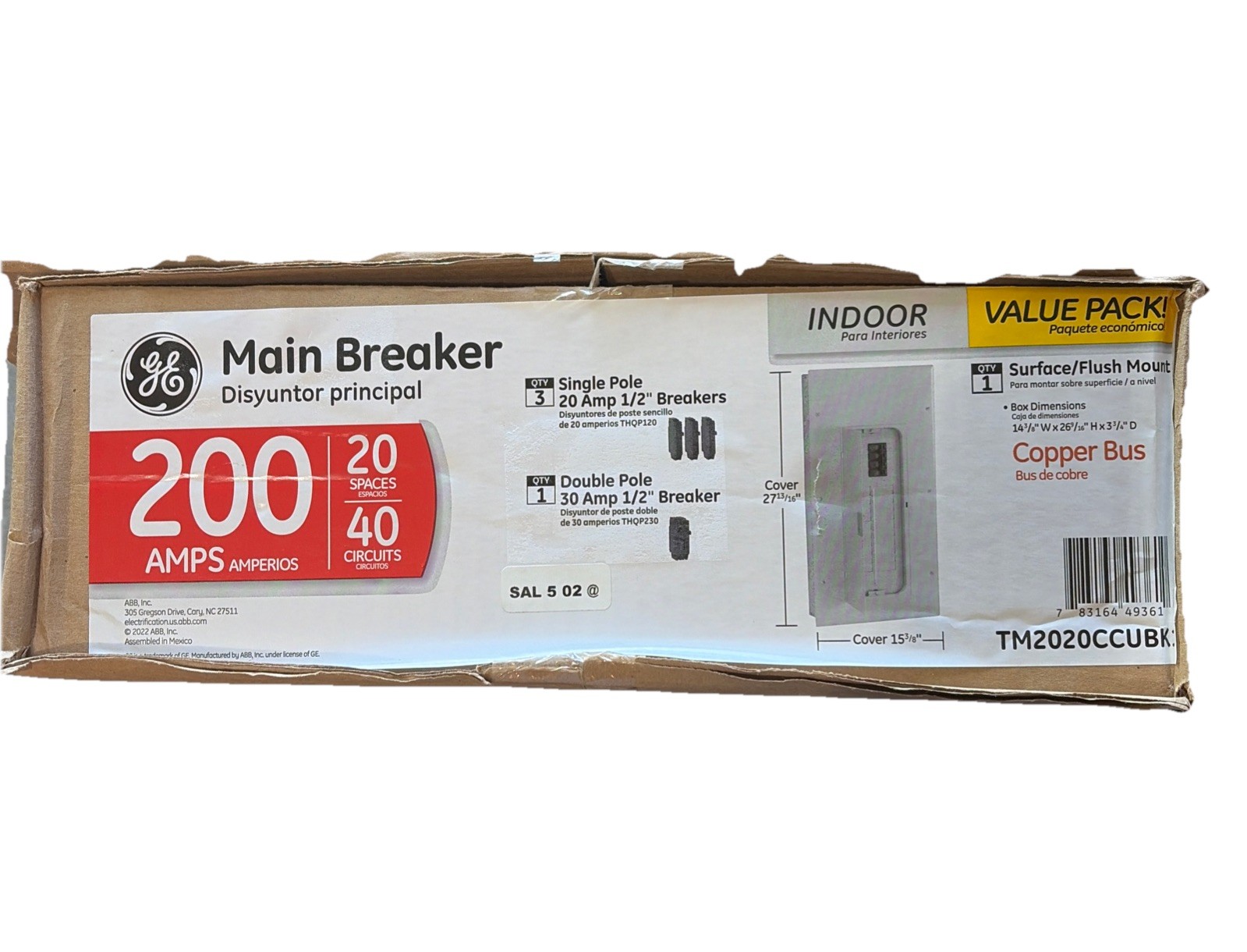 GE 200AMP 20/40 Indoor Main Breaker Load Center TM2020CCUBK1 Value Pack