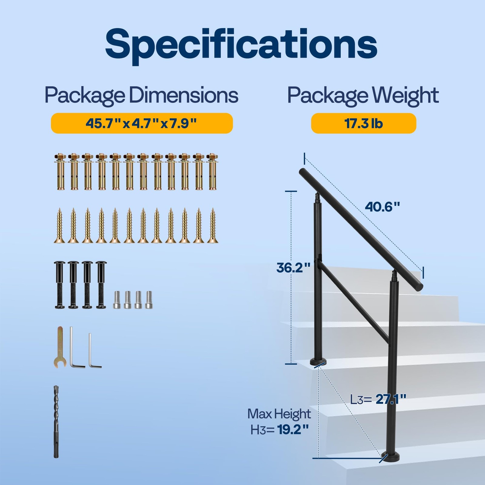 Vivohome 2-Pack Hand Rails For Outdoor Steps Galvanized Steel Railing Straight