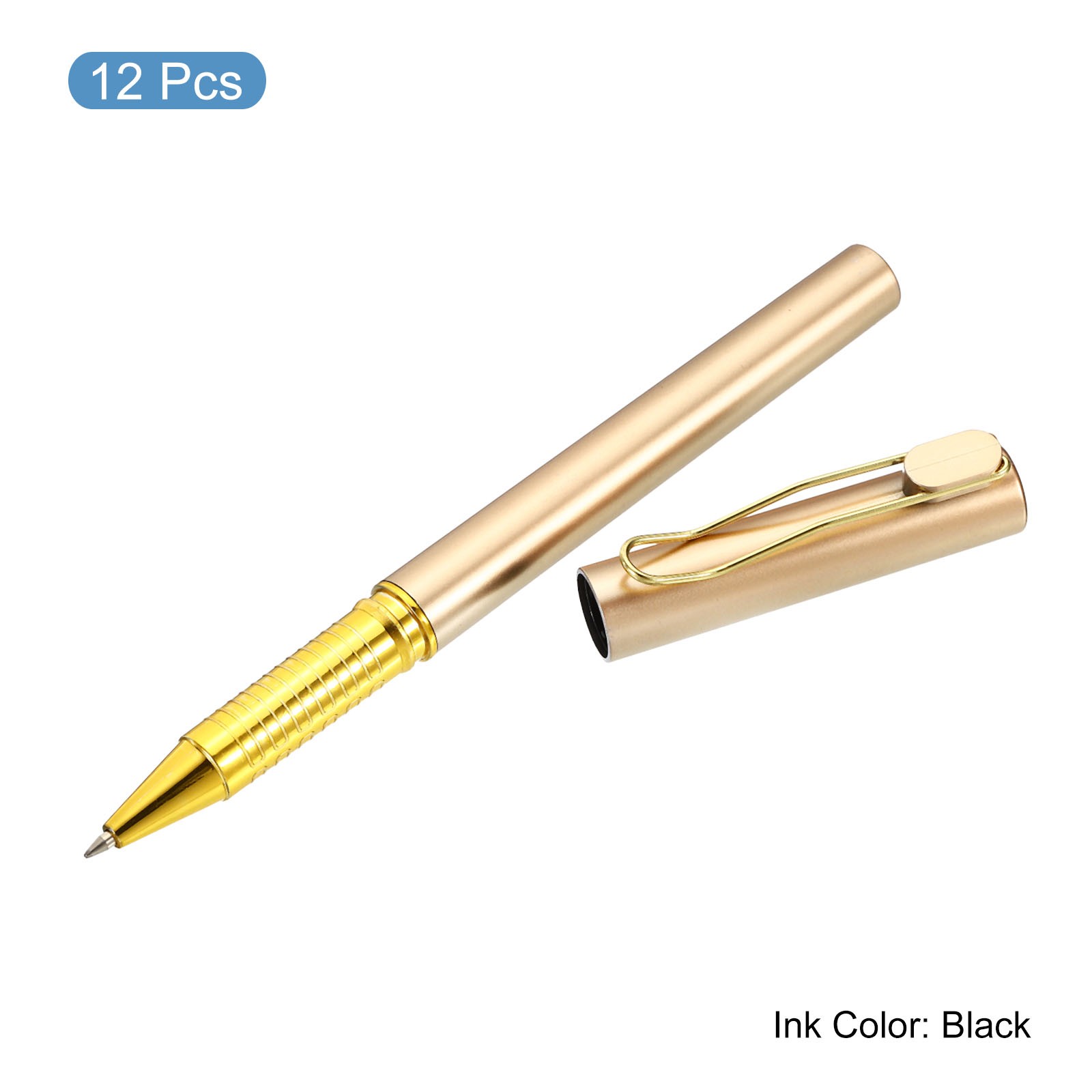 12Pcs 5.7″ 0.5 mm Fine Point Black Ink Gel Pens Roller Ball Pen Gold
