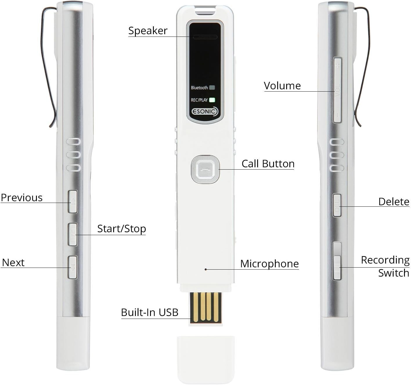 PR200 Bluetooth Cell Phone Call Recording Device, iPhone Android Mobile Recorder