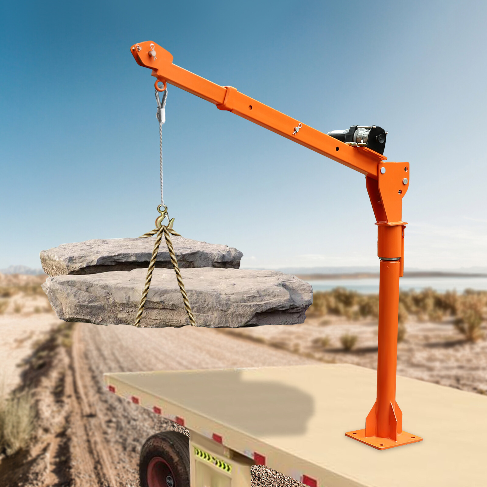 1100LB Truck-Mounted Crane Hoist w/ 12V Electric Winch Pickup Truck Jib Cranes
