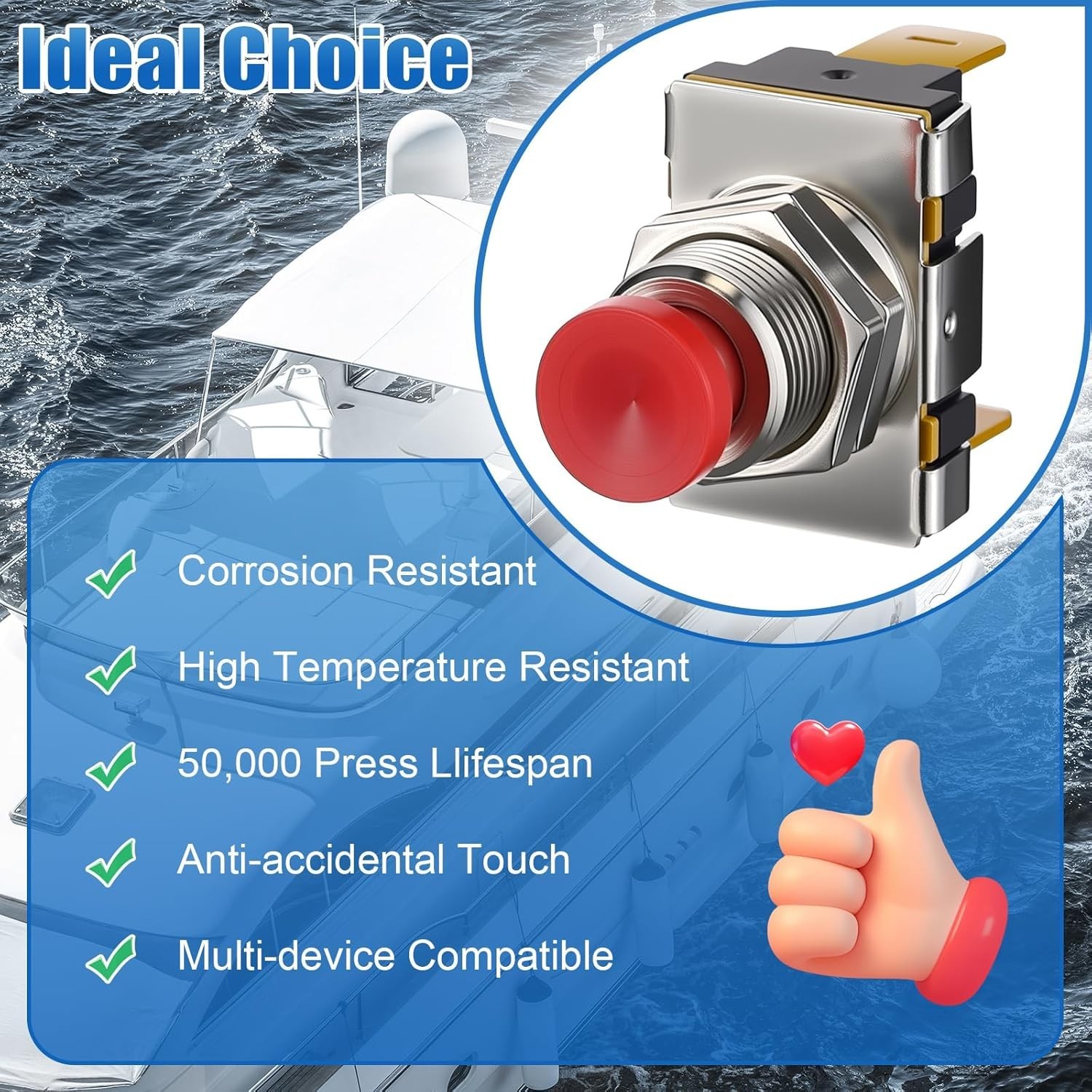 Horn Button, Boat Horn Switch, SPST Momentary Contact Switch, 12V/24V Dual Vo…