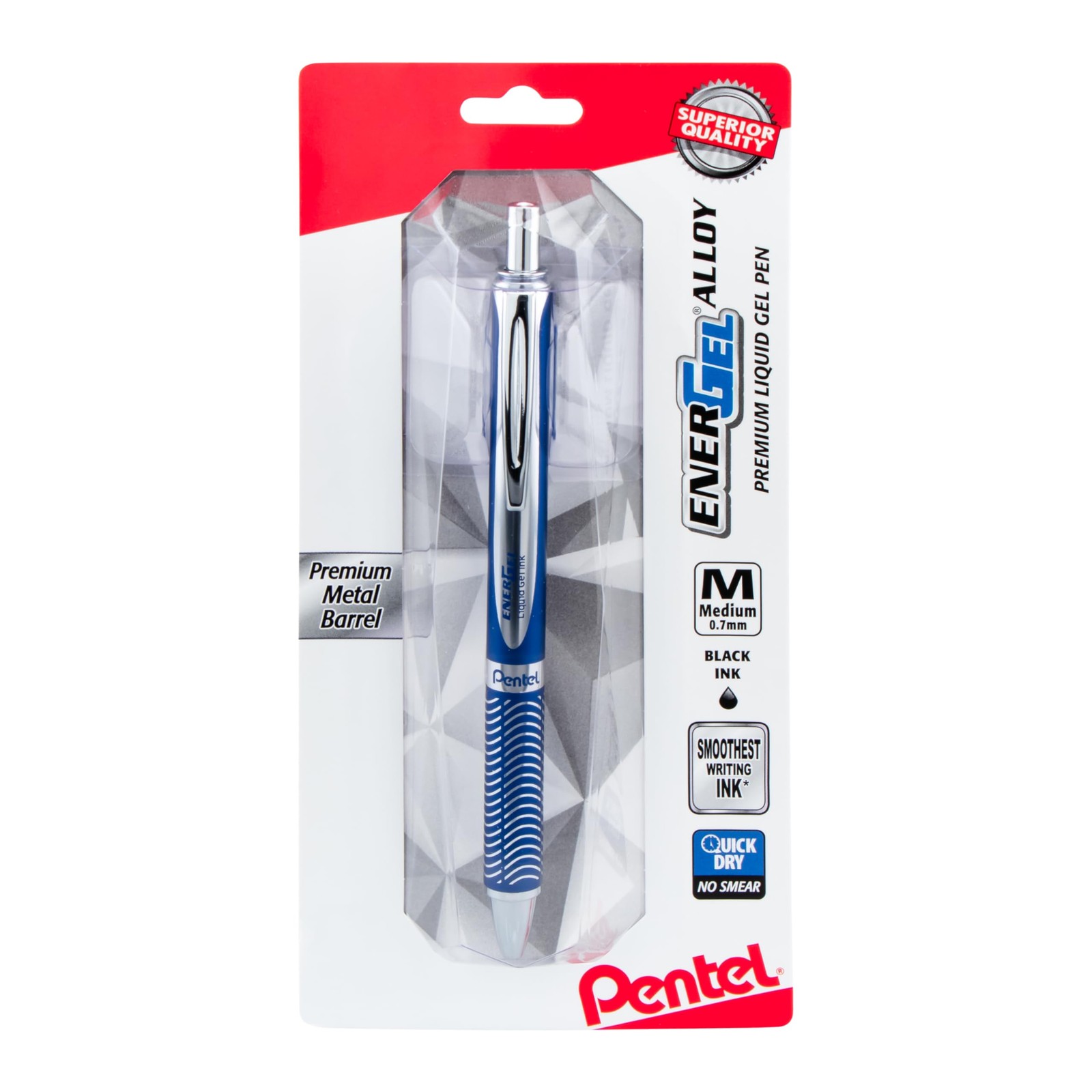 Pentel Energel Alloy Retractable Liquid Gel Pen, 1 Count (Pack of 1), Blue
