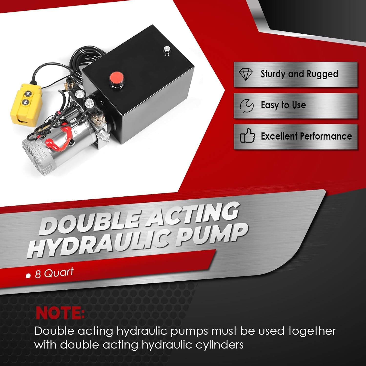 Hydraulic Dump Trailer Pump 8 Quart 12V