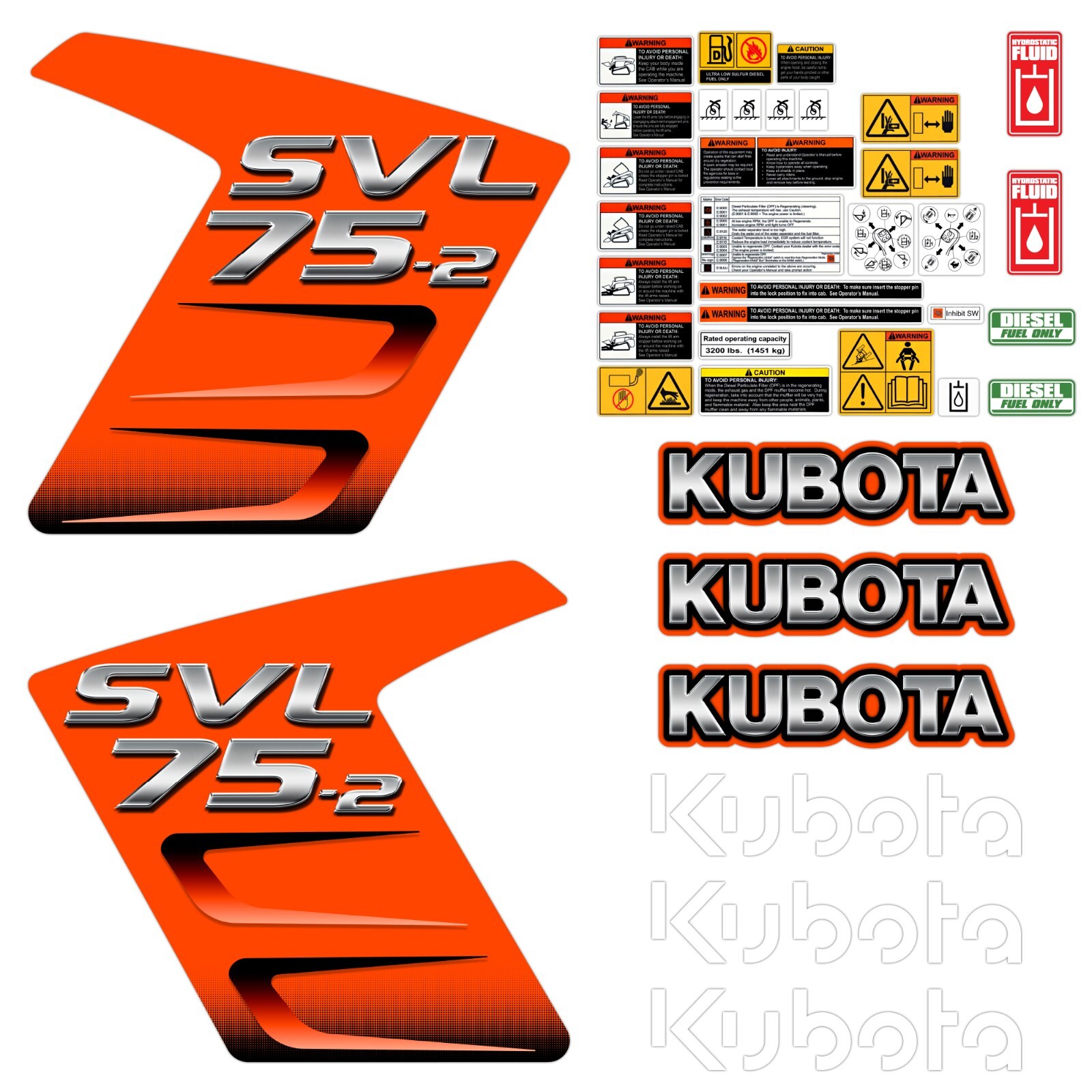 Decal Kit fits Kubota SVL75-2 Skid Steer Aftermarket Sticker – Made in USA