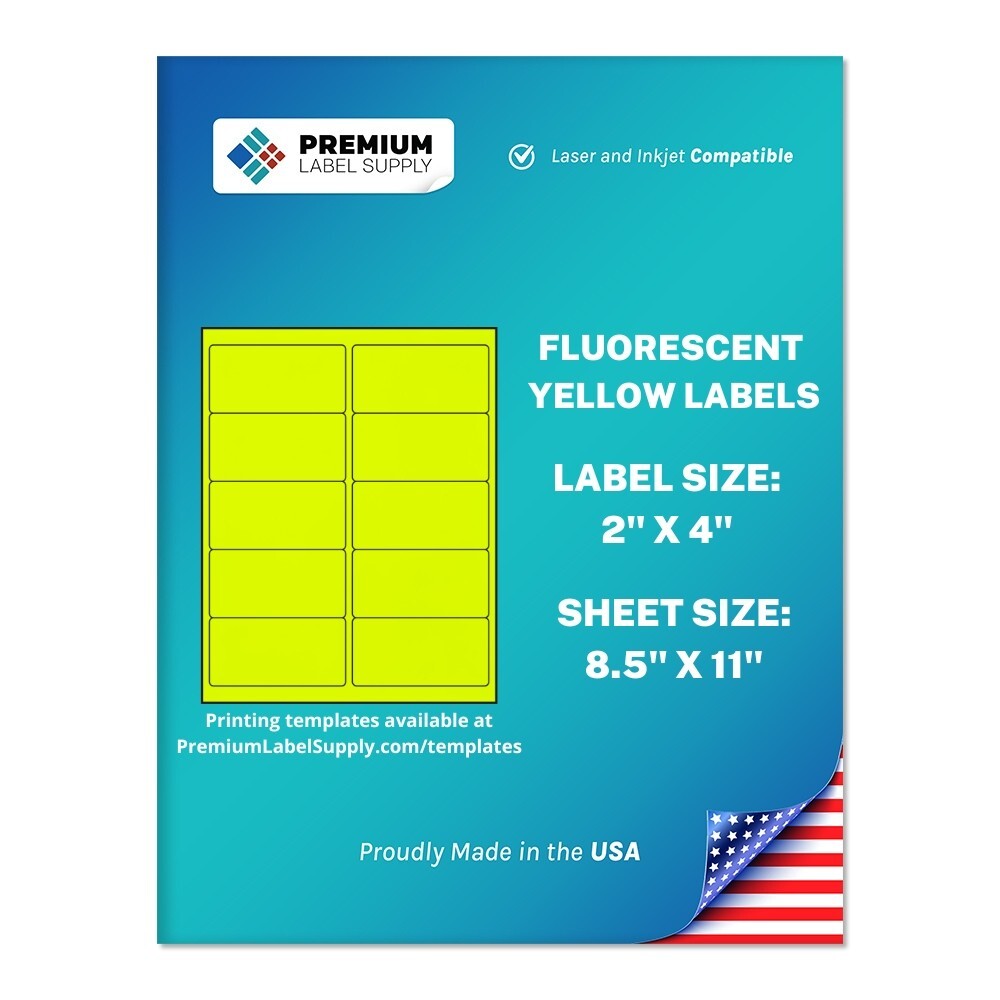 5000 Fluorescent Yellow 2″ x 4″ Neon Color Address Labels 10 per sheet