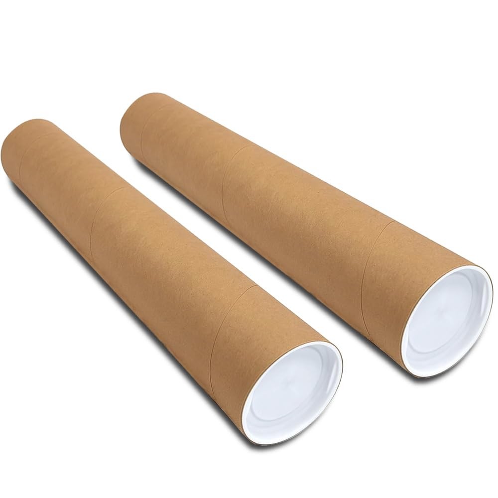 2 Pack Mailing Tubes with Plastic Caps ,Size 2″x16″ Durable Mail kraft paper …