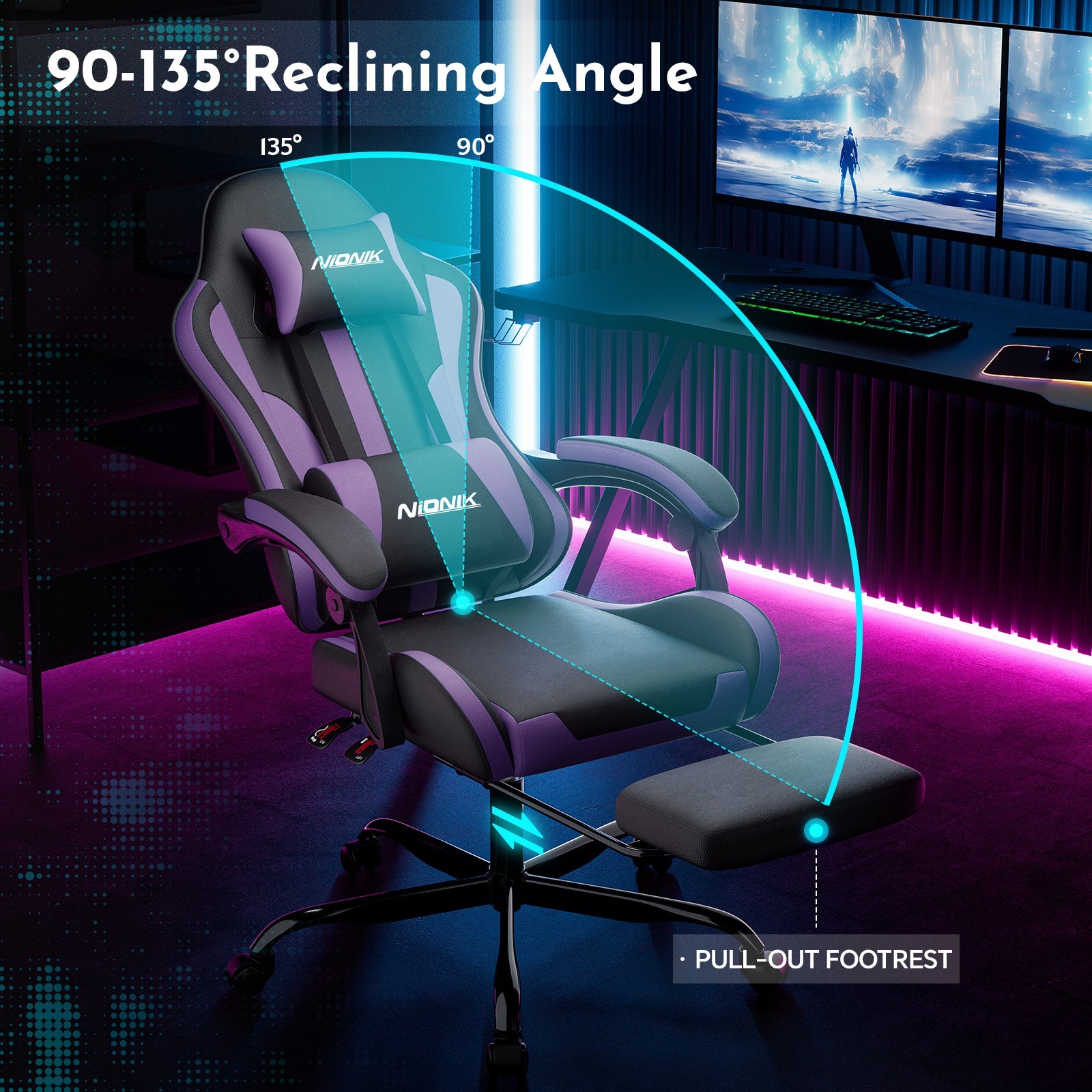 Computer Chair with Footrest and Lumbar Support Height Adjustable Gaming Chair