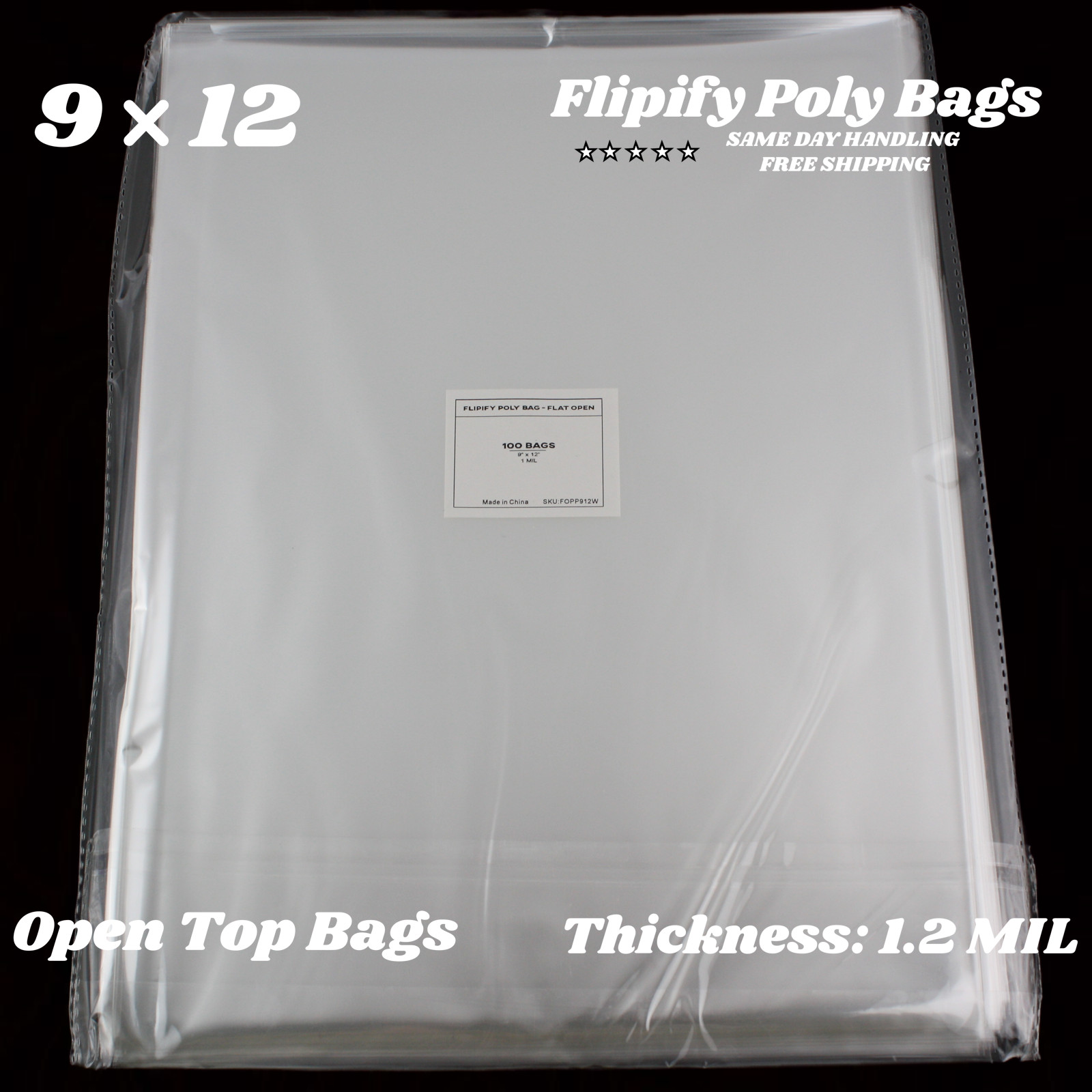 9×12 Clear Plastic Bags Packing Shipping Lay Flat Open Top Poly Baggie 1.2 Mil