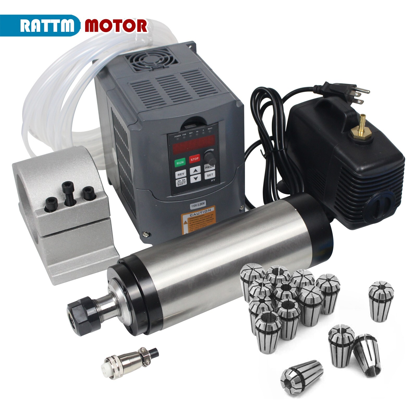 ◤US◢ 2.2KW Water cooling spindle motor 110V+2.2KW Inverter VFD 110V+Pump+Collet