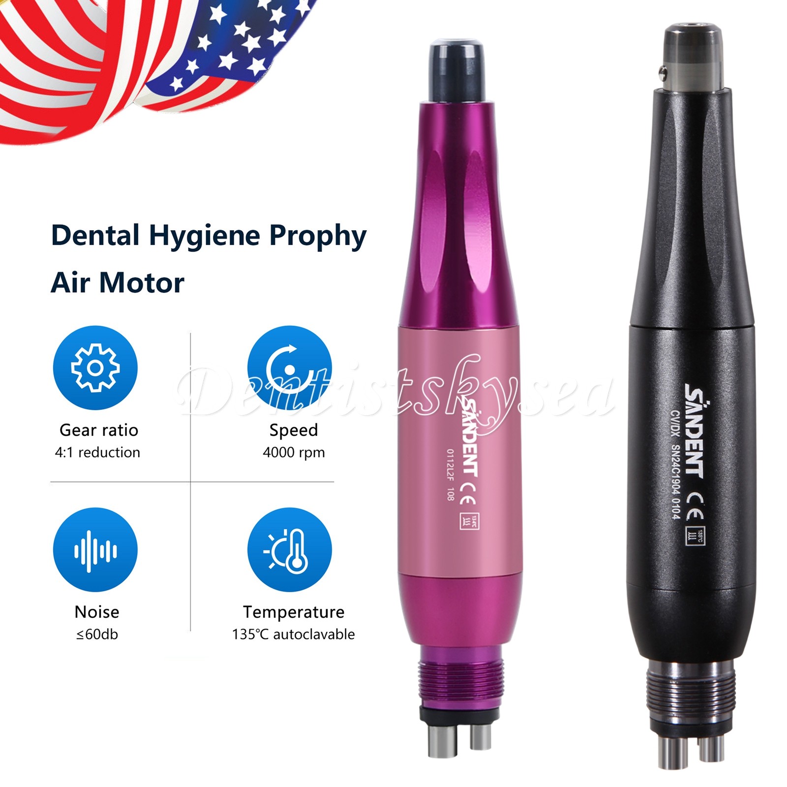 SANDENT Electric Hygiene Prophy Handpiece 360° Swivel /100 Prophy Angles 105°