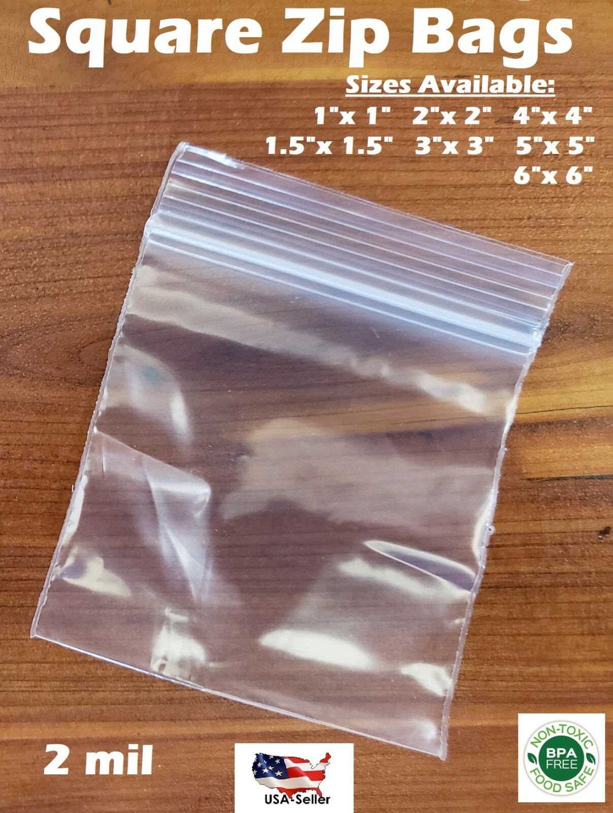 Clear Square Zip Seal Plastic Bags Jewelry Reclosable Top Lock Baggie 2 Mil 2ML