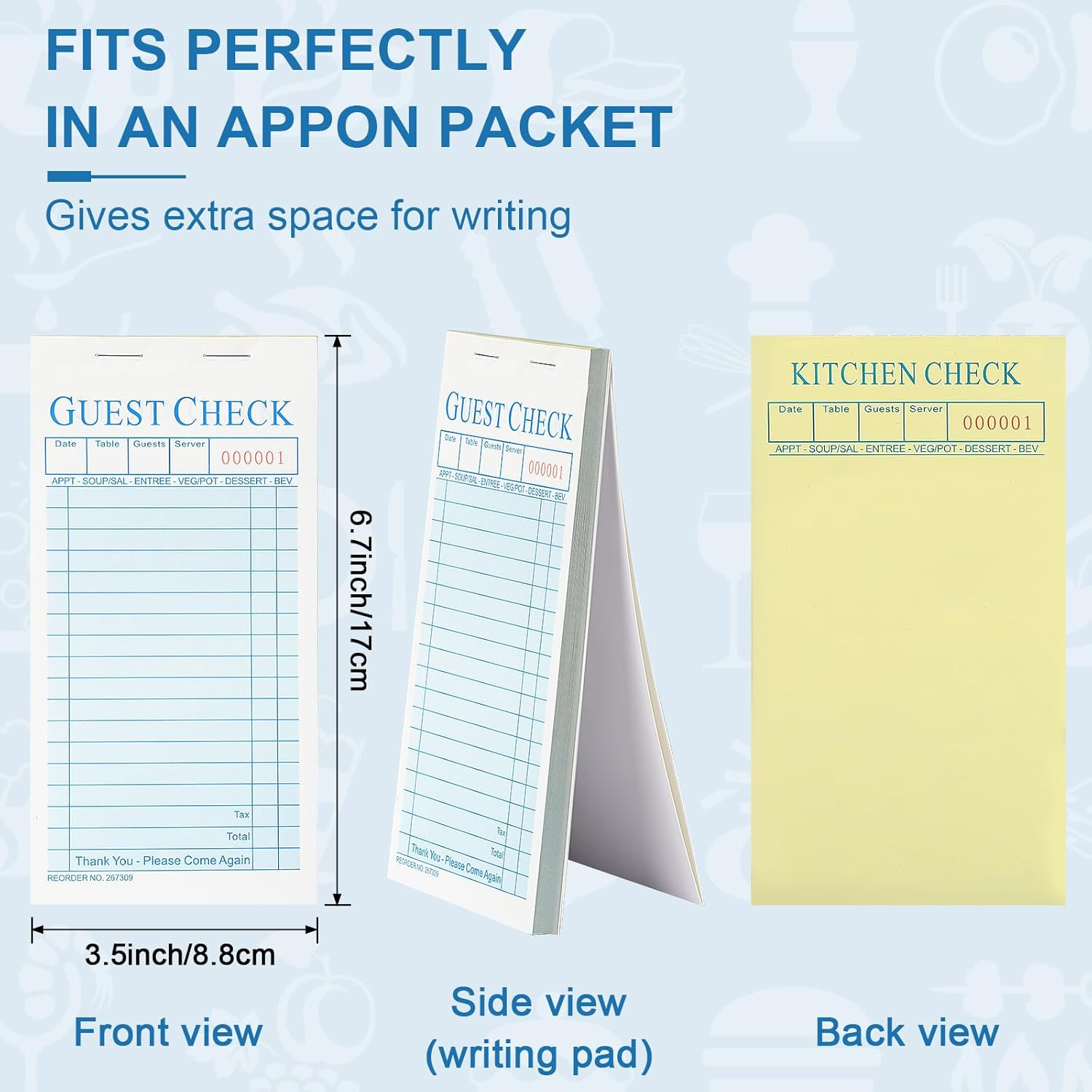 50 Pack Guest Check Pads Server Note Pads 3.5 x 6.7 Inch Guest Check Book for Se