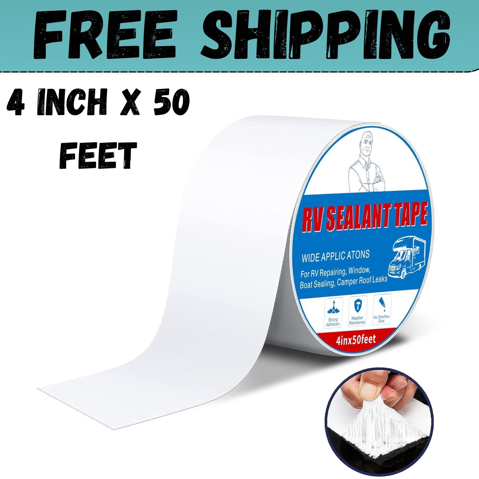 Rv Roof Tape White 4 Inch X 50 Feet, Waterproof Repair Sealant Tape UVResista…