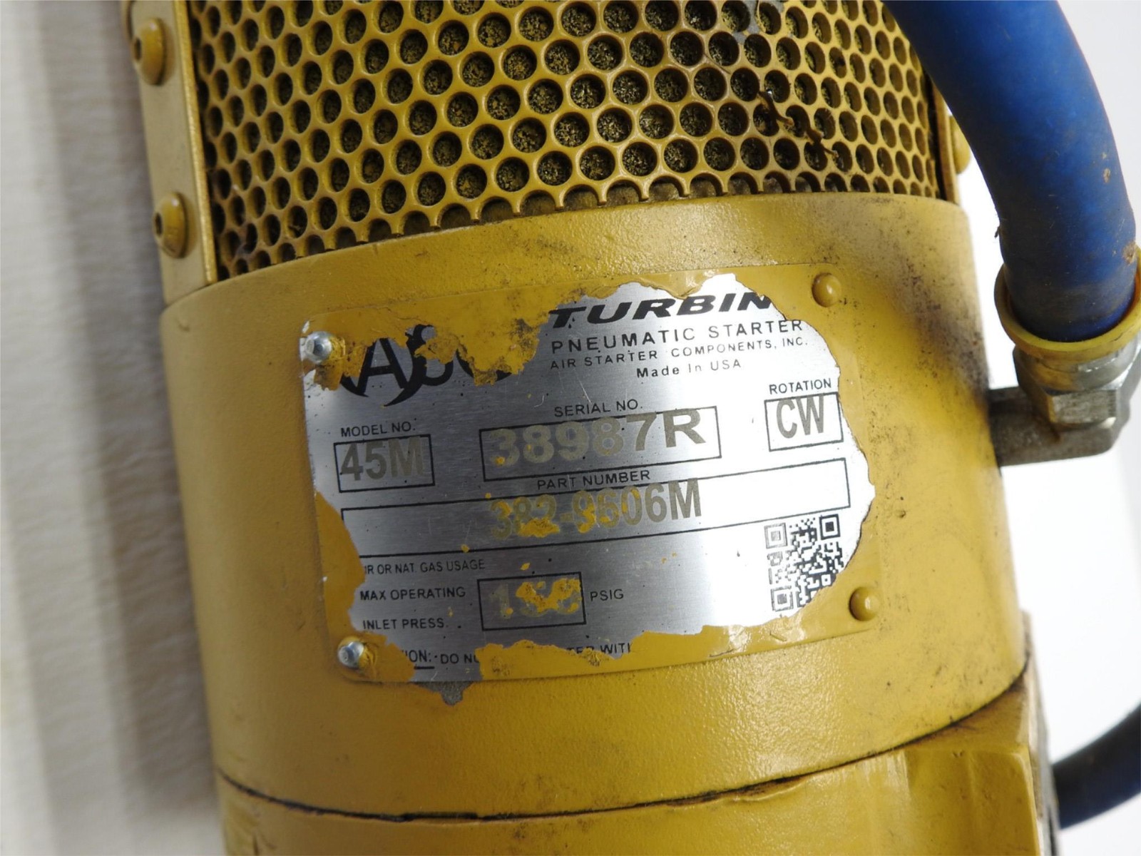 ASC Turbine Pneumatic Air Starter 45M Rotation: CW, 382-9606M – AS IS UNTESTED