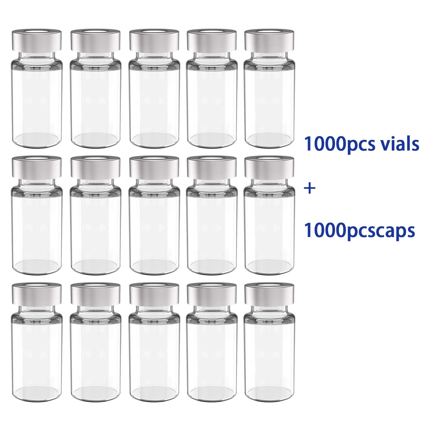 100/500/1000PCS 10ml Glass Vials Sample Headspace Vials w/ 20mm Crimp Top Caps