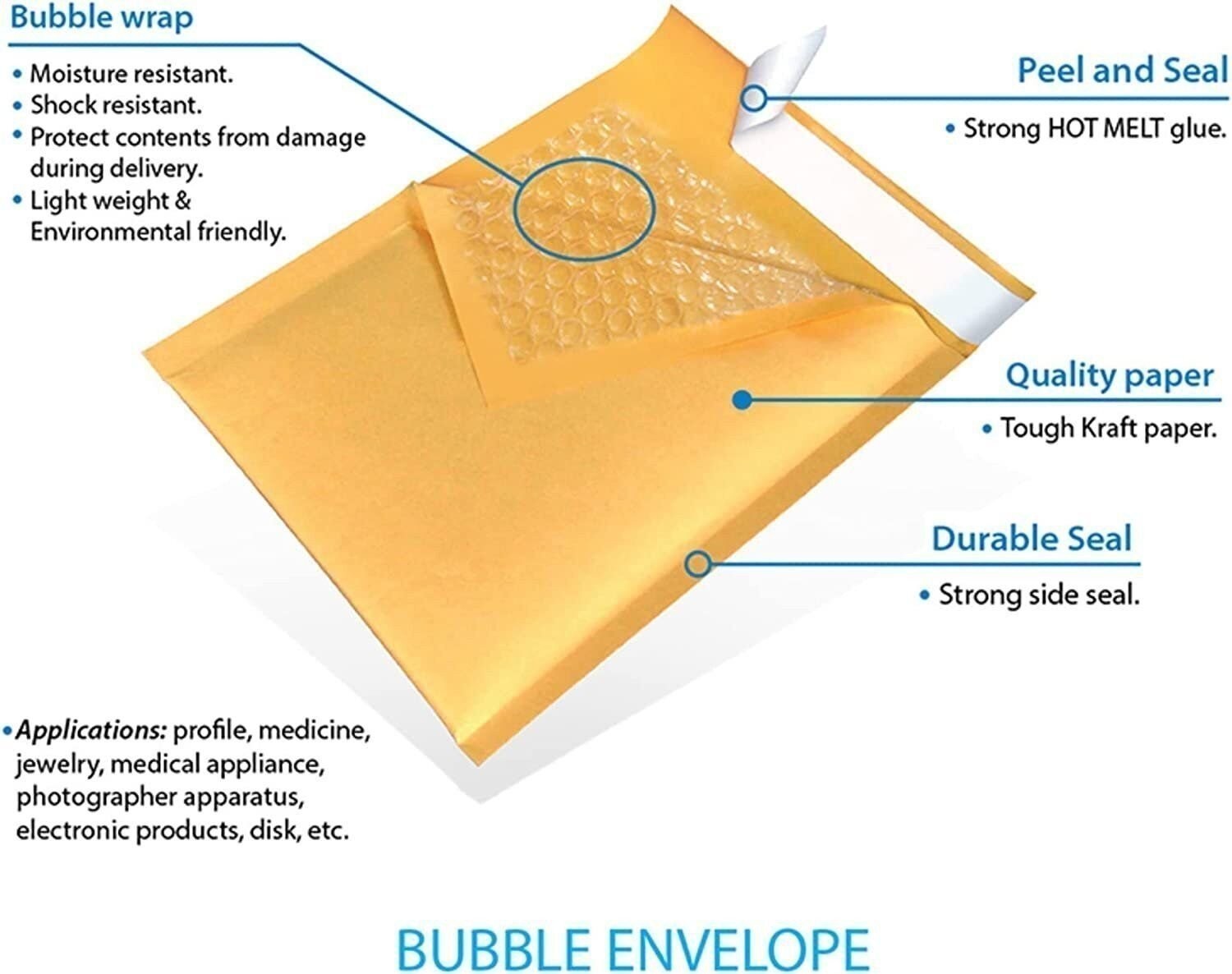 50 #00 5×10 Kraft Paper Bubble Padded Envelopes Mailers Case, 6×10