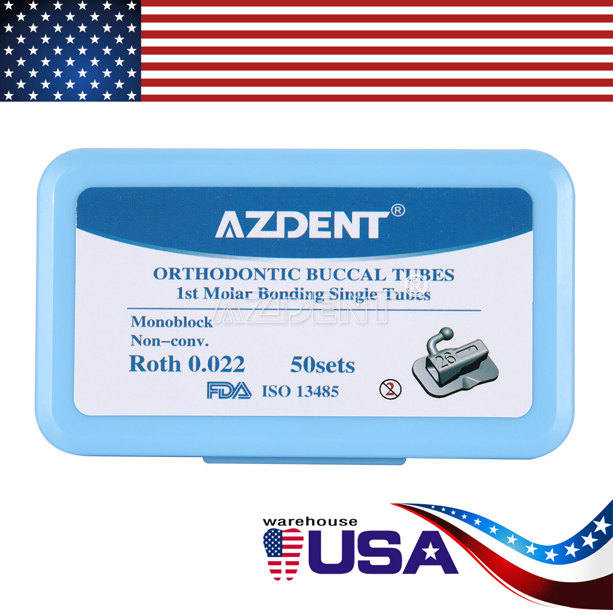 50Sets AZDENT Dental Orthodontic Buccal Tubes 1st Molar MBT /ROTH 022 Monoblock