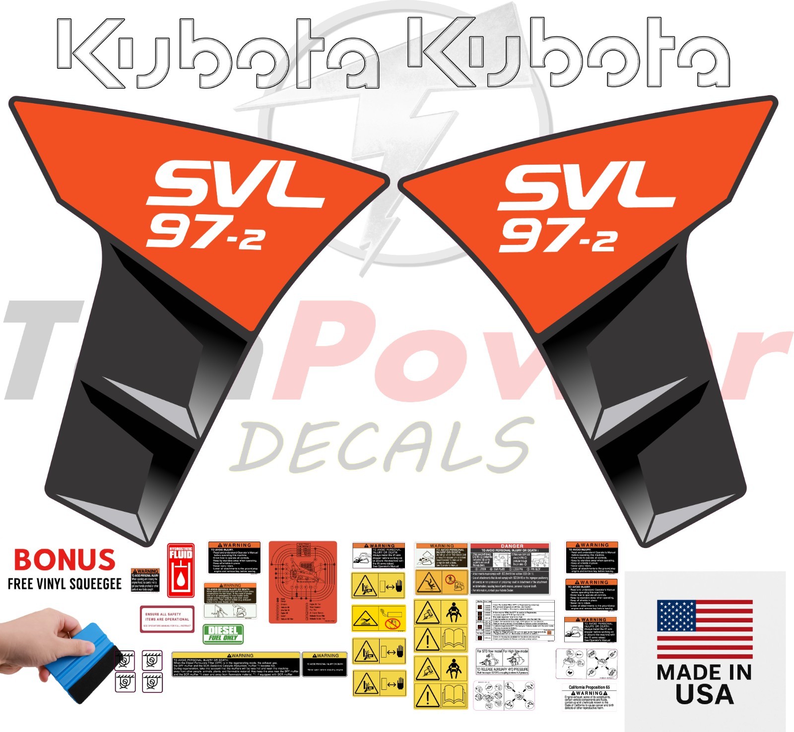 Fits KUBOTA SVL97-2 Decal Kit Skid Steer / safety decals /3M VINYL