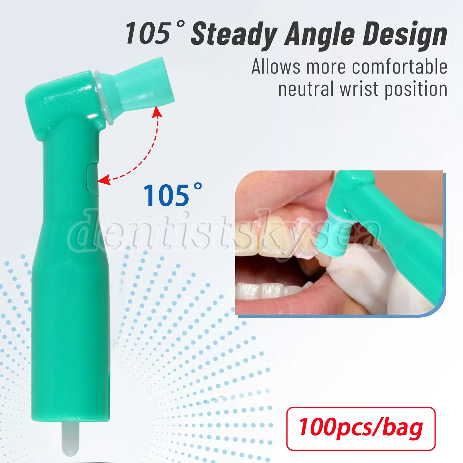 100pcs Dental Prophy Brush Cup Disposable 105° Angle Polish Brushes Green