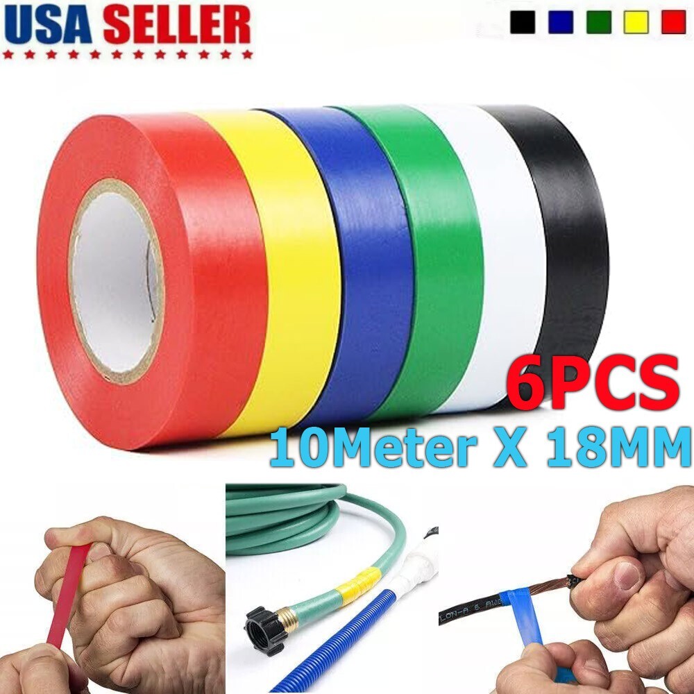 Multi Colored Electrical Tape 0.7″ Wide 32 Feet 10 Meters Per roll USA (6 Pack)