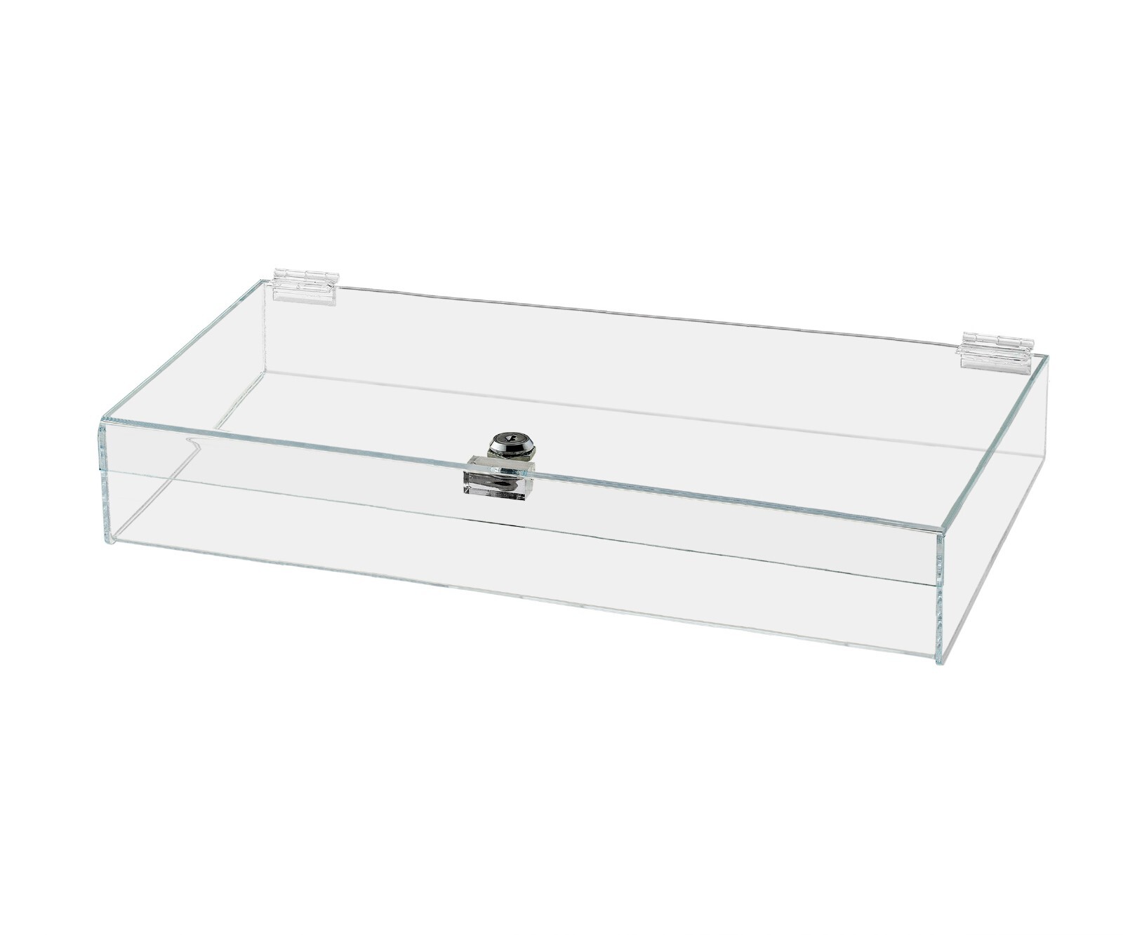 18″W x 12″D x 3″H Acrylic Locking Display Case with Lid and Keys