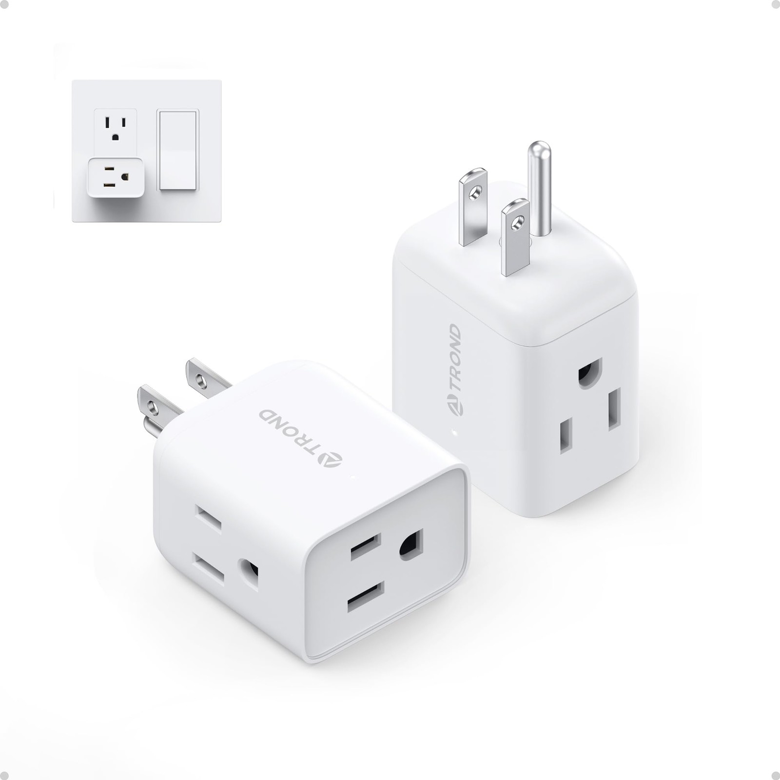TROND Multi Plug Wall Outlet Extender – 2 Pack 3 Prong, 2 Pack, White
