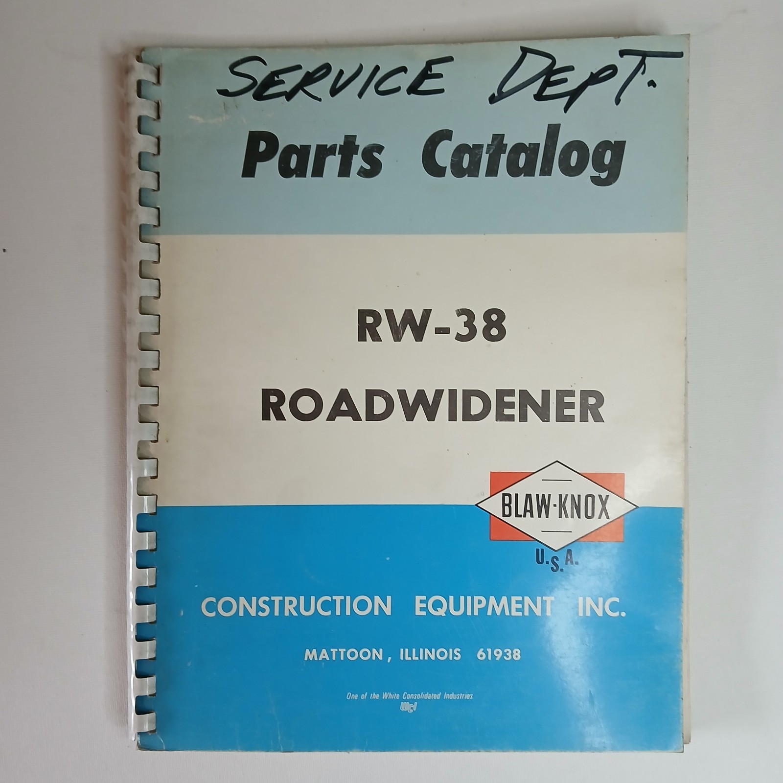 Blaw Knox RW-38 Roadwidener Parts Catalog Manual