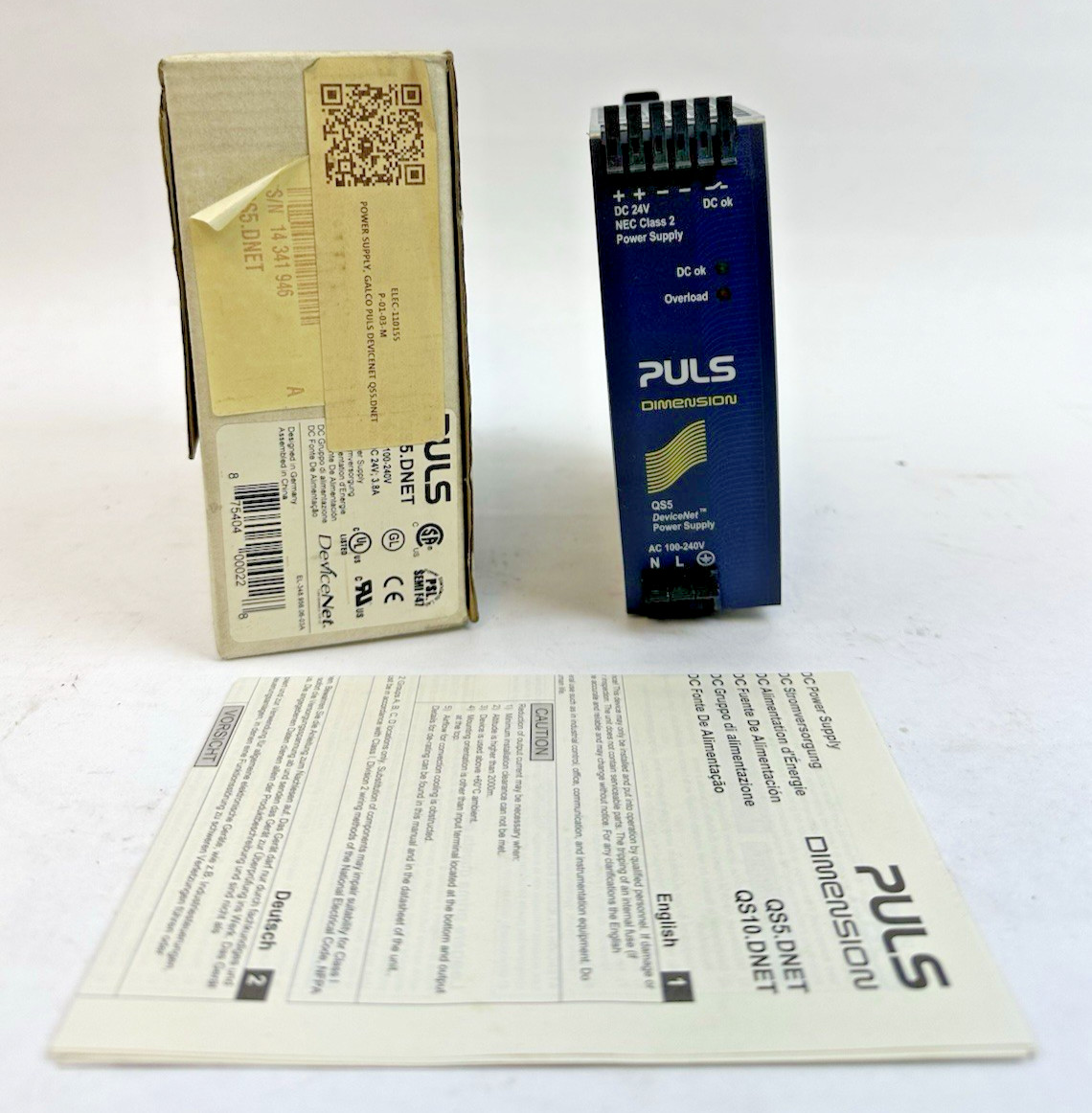 PULS DIMENSION QS5.DNET POWER SUPPLY 24VDC 3.8A 100-240V