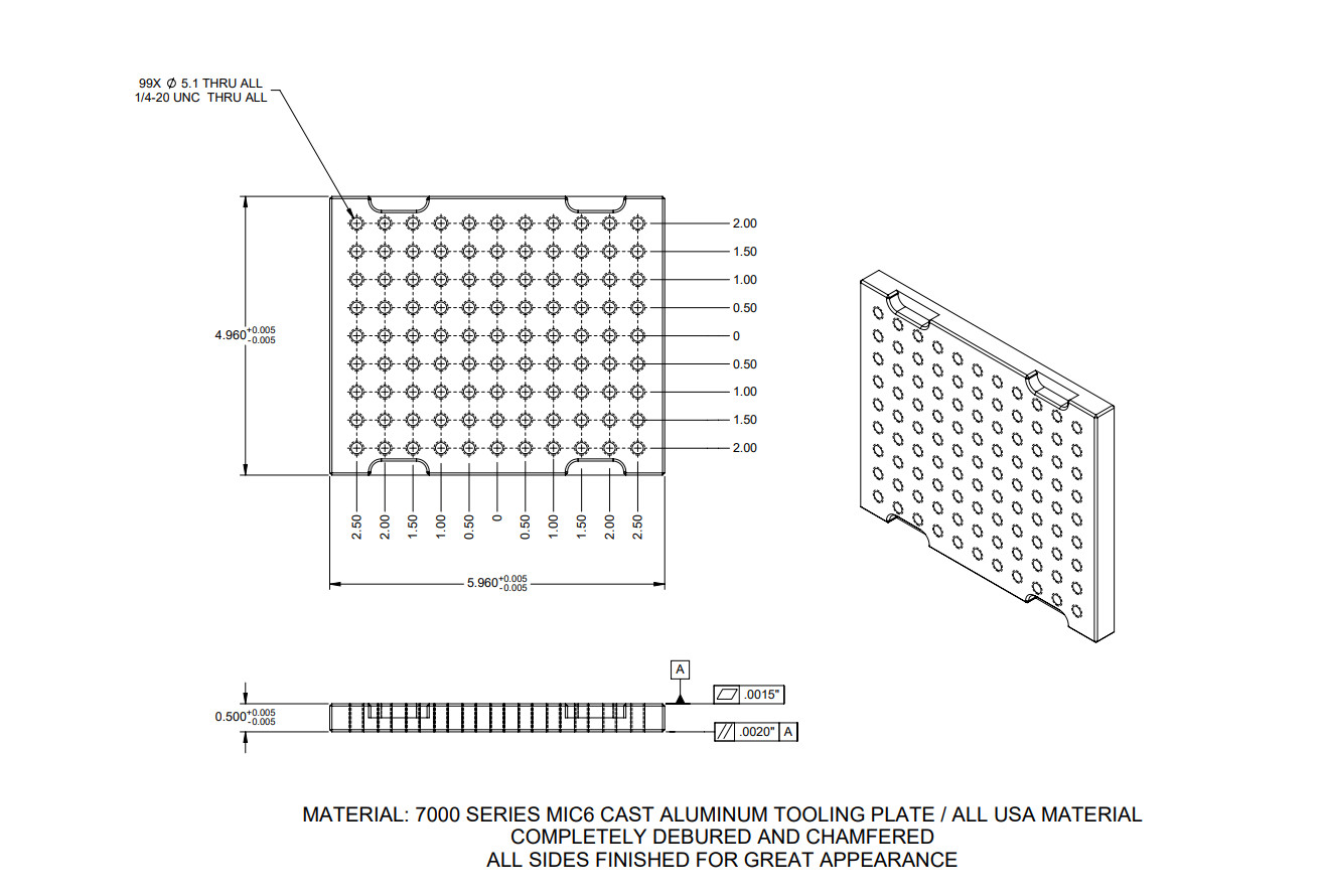 5″ x 6″ x 1/2″ MIC 6 Aluminum Fixture / Sacrificial Plate, Mini Pallet,QTY: 1